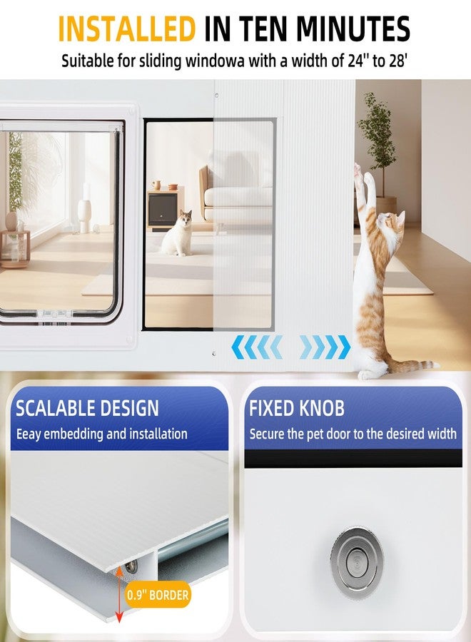 Lanmun Cat Door Window Insert, fits 23'‘-28’' Various Sliding Windows, 4 Flexible Locking Modes, High-Definition, high-Transparency cat Door for Windows, Magnetic Reset Design - Image 3